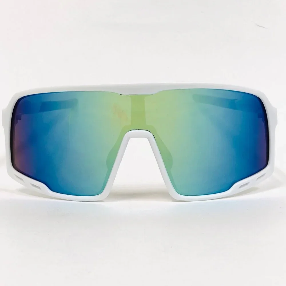 Sport Men Sunglasses Outdoor White‎ Frame Blue Mirror Lens Beach Shades Fishing